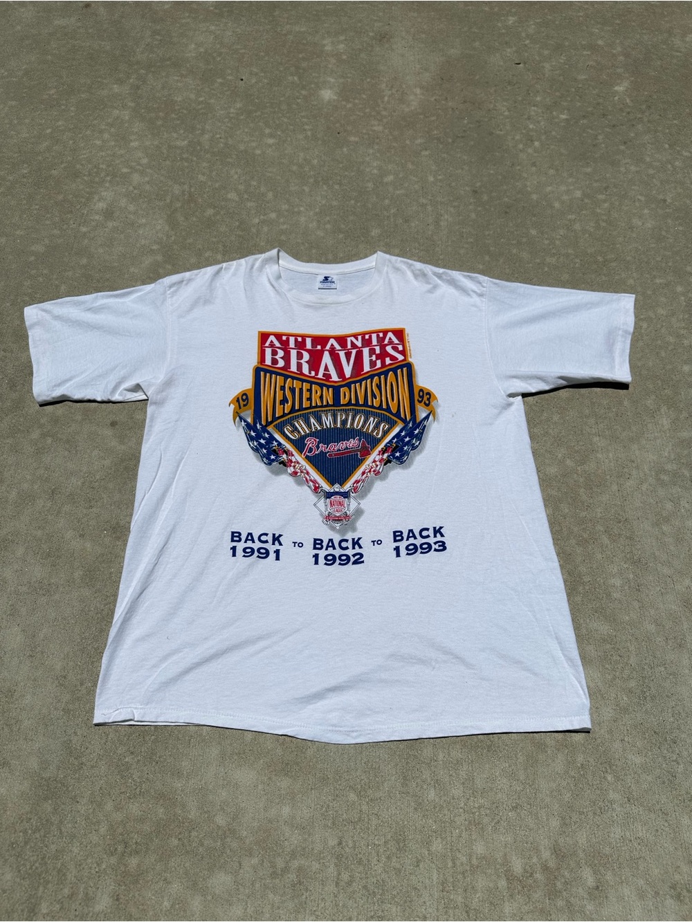 STARTER Atlanta Braves White Tee with Red, Blue & Gold Graphic